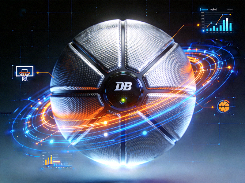 DB旗舰智能篮球，内置高精度传感器，可实时追踪投篮轨迹与旋转数据